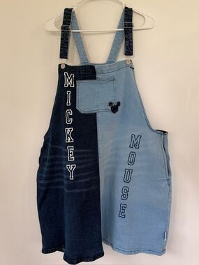 Disney Her Universe Two-Tone Denim Mickey Mouse Patch Overalls Dress  Blue Denim